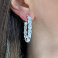 Oval Clear Stone Full-Circle Large Hoop Earrings Silver Tone view 2
