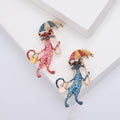 Umbrella Cat Brooch With Handbag in Blue or Red Enamel view 1