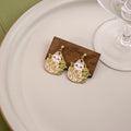 White Cat Floral Enamel Stud Earrings Gold Outline Daisy Leaves view 6