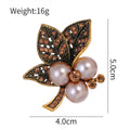 Red Gold Tone Leaf Crystal Pearl Look Metal Brooch Pin view 2