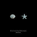 Silver Tone Pale Blue Shell And Starfish Asymmetric Stud Earrings view 1