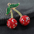 Pave Rhinestone Double Cherry Charm Pendant Enamel Leaf Two Sizes view 3