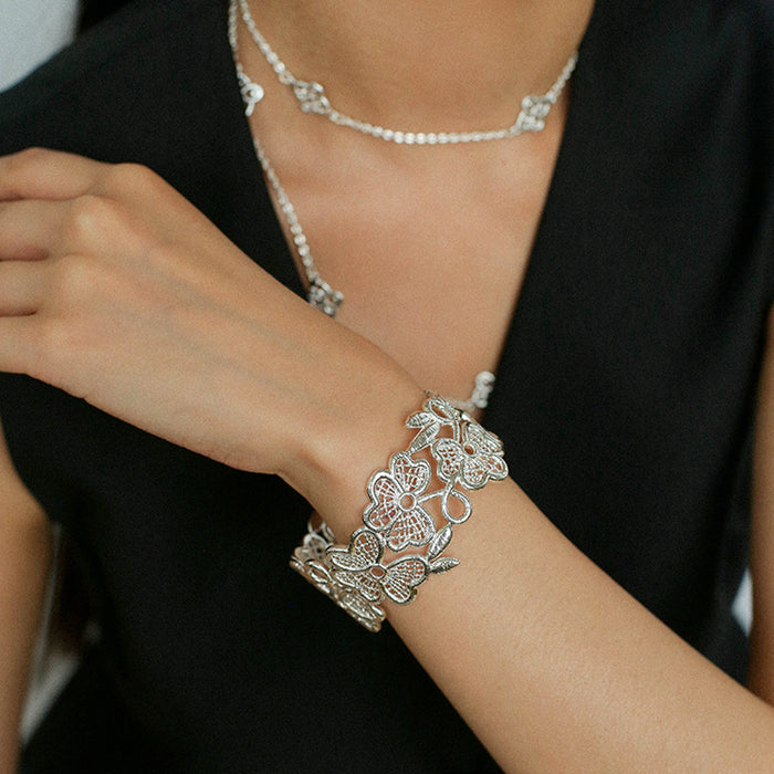 Openwork Flower Butterfly Metal Cuff Bangles 2 Colors