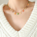 Gold Multicolor Enamel Daisy Flower Charm Collar Necklace view 6