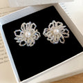 Crystal Beaded Flower Stud Earrings in White and Blue view 6