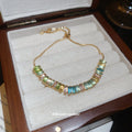 Gold Multicolor Baguette Crystal Adjustable Slider Bracelet view 4