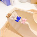 Beige Fuzzy Crown Teddy Bear Novelty Small Stud Earrings view 2