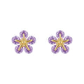 Gold Mini Purple Zircon Flower Stud Earrings Pair Set view 5