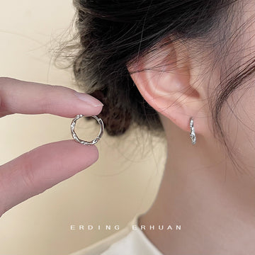 Silver Tone Crystal Leaf Branch Huggie Hoop Earrings