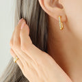 Rectangular Geometric Hoop Earrings with Zircon Line view 4