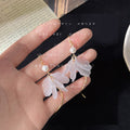 White Translucent Flower Hook Earrings Pearl Gold Wave Tassel view 3