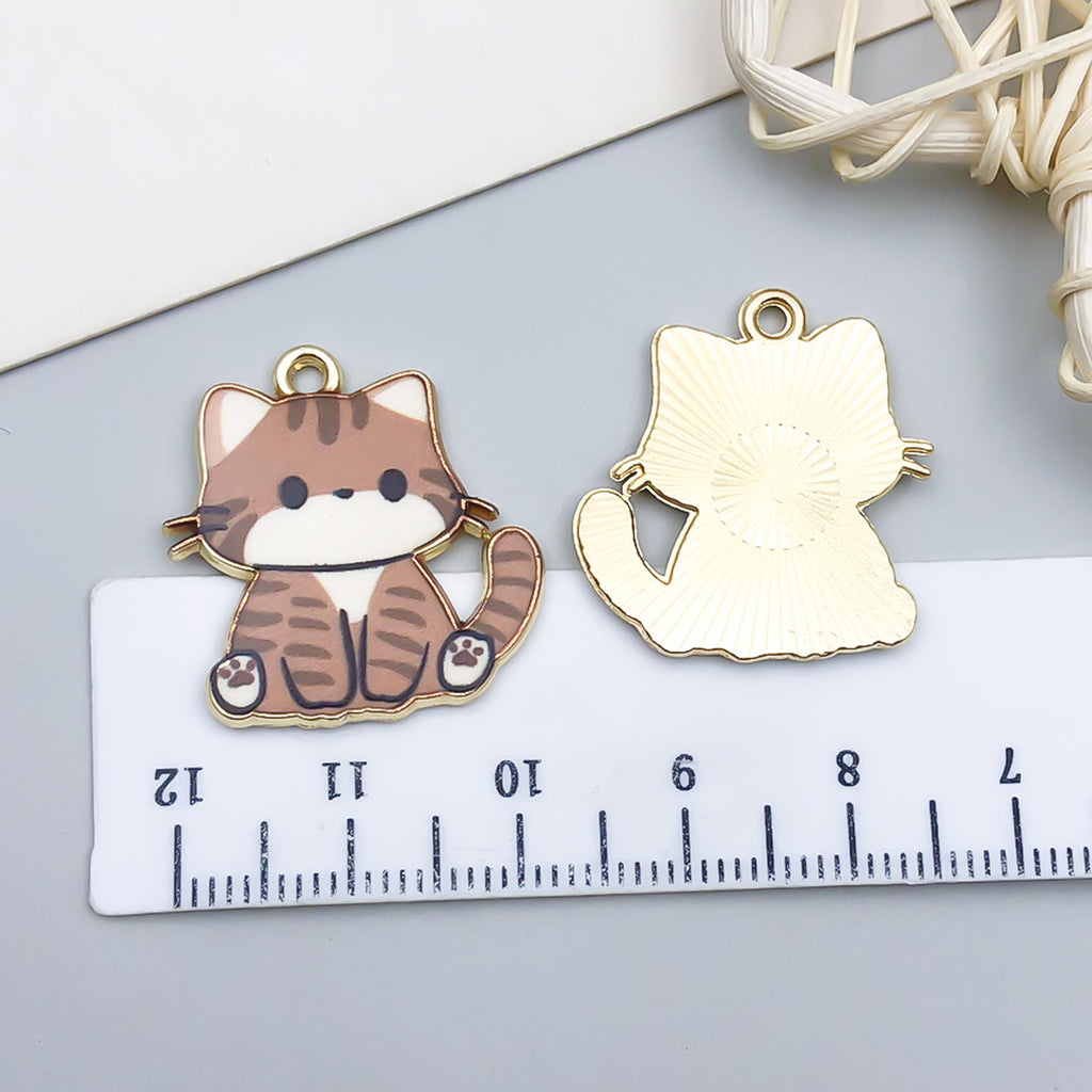 Printed Enamel Zinc Alloy Cat Charm Pendant for DIY Bracelet Necklace Jewelry Making
