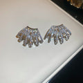 Crystal Fan Shaped Openwork Stud Earrings in Two Finishes view 7