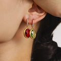 Gold Pave Huggie Oval Czech Glass Drop Earrings Pair view 3