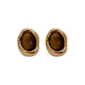 Brown Oval and Round Cabochon Gold Tone Stud Earrings view 5