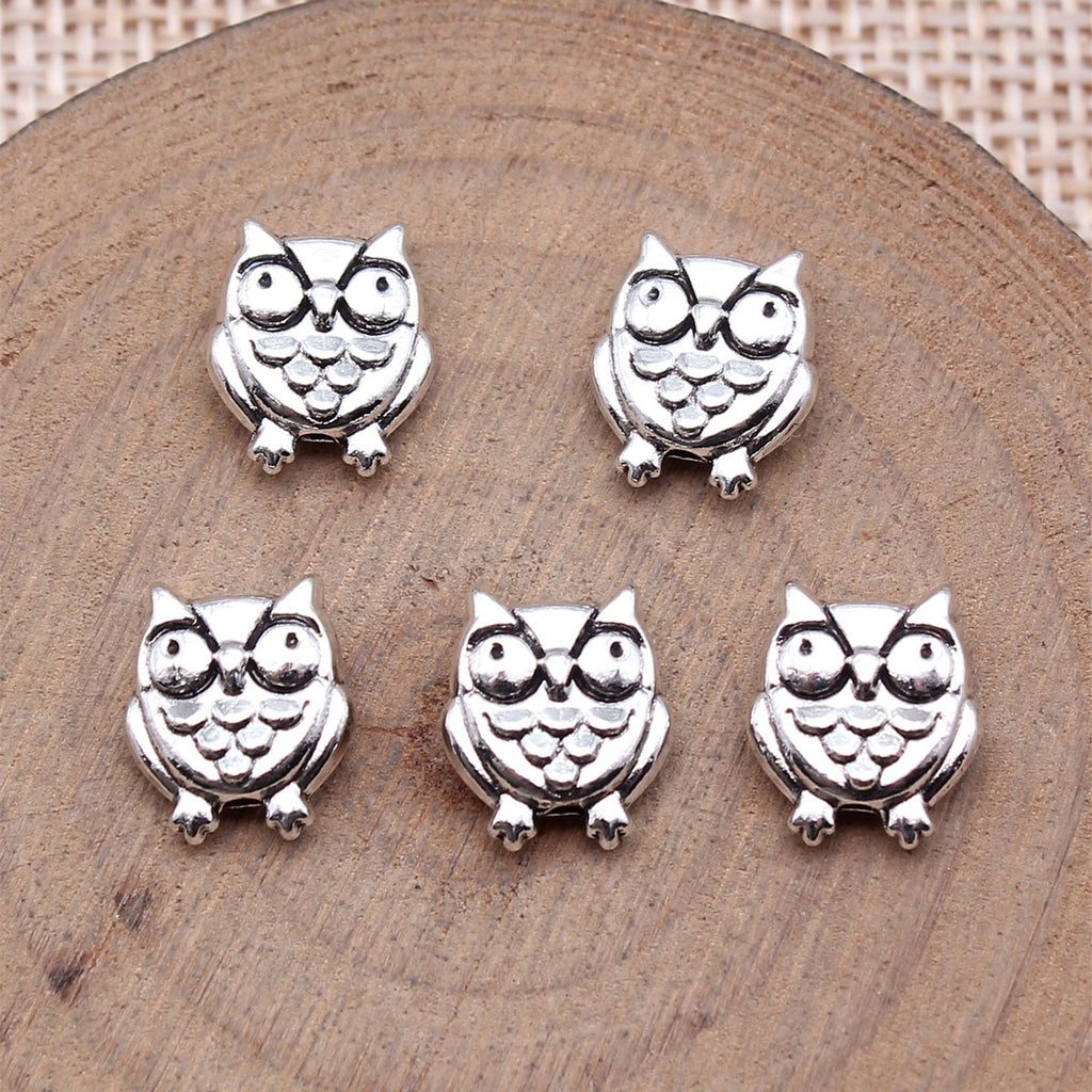 11x9mm 1g Antique Silver Zinc Alloy Double Sided Owl Loose Metal Cat Beads for DIY Jewelry Making