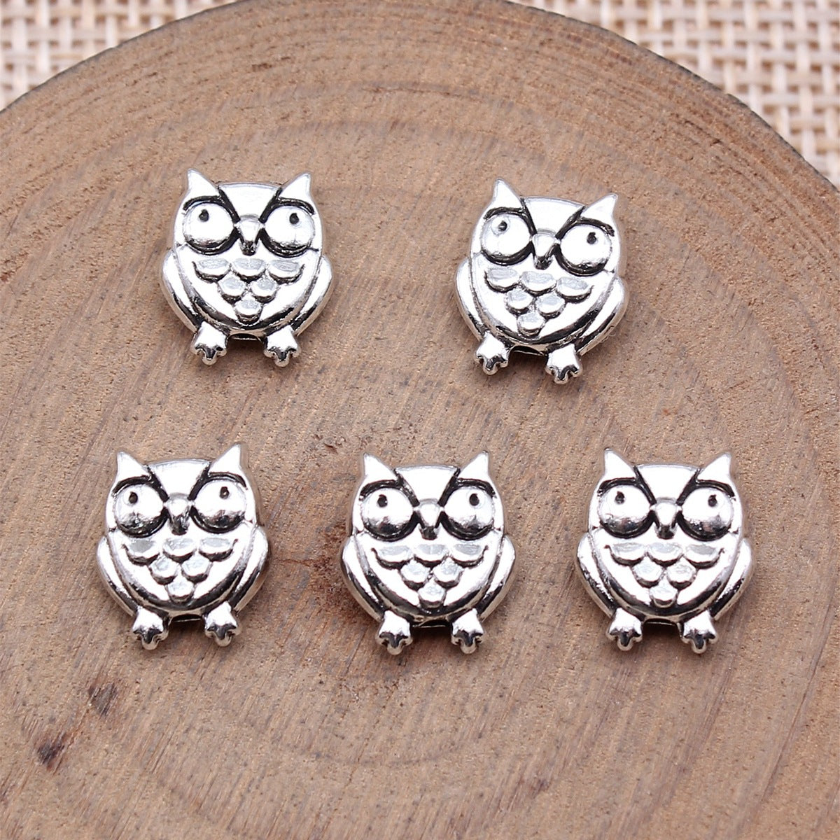 11x9mm 1g Antique Silver Zinc Alloy Double Sided Owl Loose Metal Cat Beads for DIY Jewelry Making