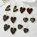 Black Heart Resin Dried Flower Drop Earrings Gold Frame 6 Styles view 1
