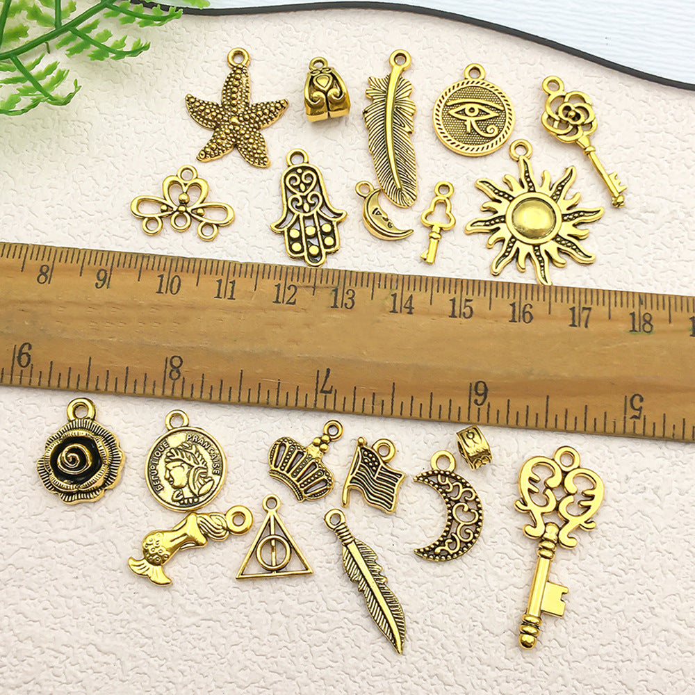 Antique Gold Zinc Alloy Key Starfish Sun Crown Flower Charm Pendant for DIY Jewelry