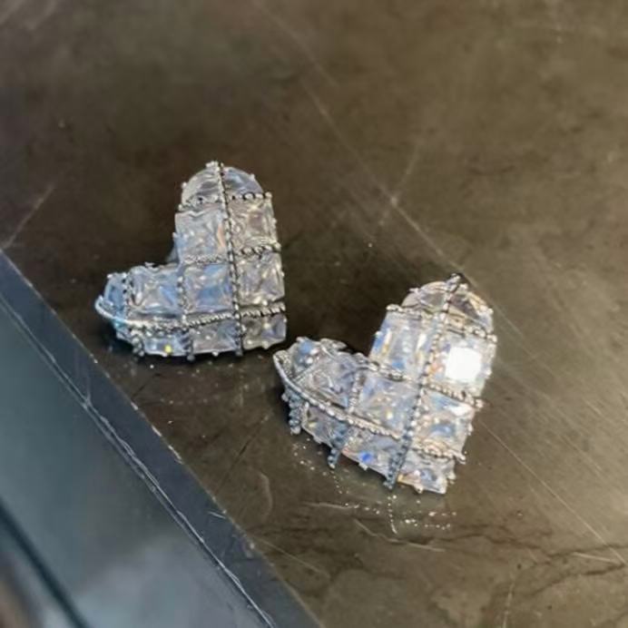 Gold And Silver Tone Pave Heart Stud Earrings Decorative Jewelry