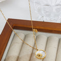 Gold Paperclip Chain Necklace Round Shell Flower Disc Pendant view 3