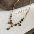 Tiger Eye Gourd Necklace Cord Bead Collar Gold Tassel Hoops view 7