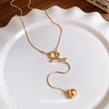 Silver OT Toggle Snake Chain Ball Drop Lariat Necklace view 2