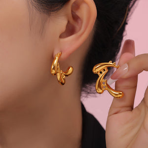 Gold Steel Triple Teardrop Geometric C Stud Earrings