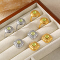 Green Glass Square Stud Earrings And Open Disc Rings view 4
