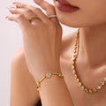 Round Halo Zircon Station Bracelet Gold and Steel Tones view 2