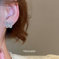 Silver Tone Openwork Butterfly Crystal Stud Earrings view 3