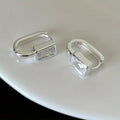 Silver Gold Rectangular Clear Stone Huggie Hoop Earrings view 2