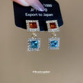 Two Tone Crystal Rectangle Drop Earrings Statement Jewelry Design view 2