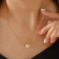 Gold Guitar Pendant Necklace White Pearlescent Inlay Rhinestone view 3