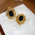 Black Oval Cabochon Vintage Style Stud Earrings Statement Jewelry view 2