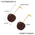 Glossy Resin Cherry Drop Earrings Gold Stainless Steel Stem view 9