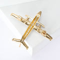 White Enamel Twin Propeller Airplane Brooch Gold Tone Metal view 3