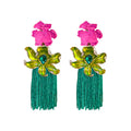 Pink and Green Floral Woven Tassel Earrings Fashion Jewelry view 5