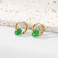 Gold Tone Natural Stone Bead Huggie Hoop Earrings in Seven Colors view 2