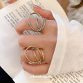 Geometric Double Loop Open Cuff Rings Gold and Silver view 3