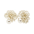 White Beaded Lace Flower Stud Earrings with Faux Pearl Drops view 5