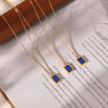 Gold Herringbone Chain And Blue Lapis Lazuli Pendant Necklace view 4
