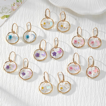 Gold Tone Moon and Butterfly Pressed Flower Huggie Earrings in Eight Designs