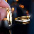 Gold Tone Angular V Hoop Earrings With Single Crystal Row view 2
