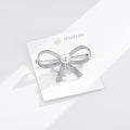 Silver Tone Crystal Bow Pearl Look Metal Brooch Pin view 5