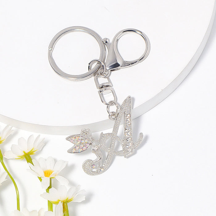 Silver Rhinestone Fairy Initial Letter Keychain A to Z