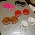 Cowboy Hat Crystal Tassel Hook Earrings In Four Colors view 3