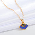 Gold Tone Semicircle Crystal Evil Eye Pendant Necklaces in Six Colors view 10