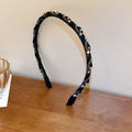 Black Braided Fabric Headband With Pearl Like And Clear Beads view 6