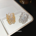 Silver Gold Openwork Flower Pave Crystal Wide Open Rings view 4